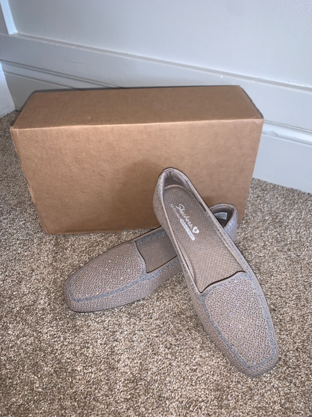 Skechers Taupe Cleo Square Toe Rhinestone Loafer